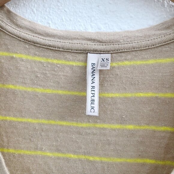 BANANA REPUBLIC Short Sleeves V-Neck Striped Linen T-Shirt XS Size - Picture 6 of 9